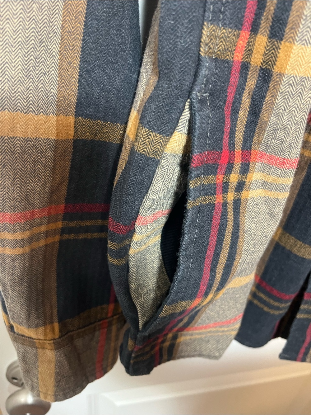 Orvis Herringbone & Plaid Flannel Shirt in Gray, Yellow & Red - Picture 3 of 4